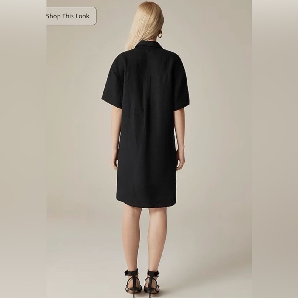 J. Crew Black Linen Short Sleeve Button-Front Shirt Dress - Picture 2 of 8